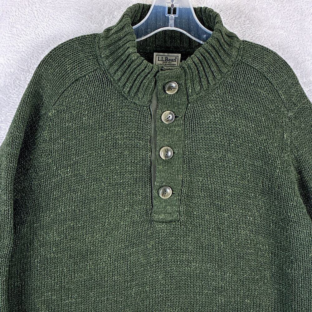 VTG LL Bean Sweater Mens XL Green Henley Fisherman Classic Preppy Heritage Cabin - Picture 2 of 8